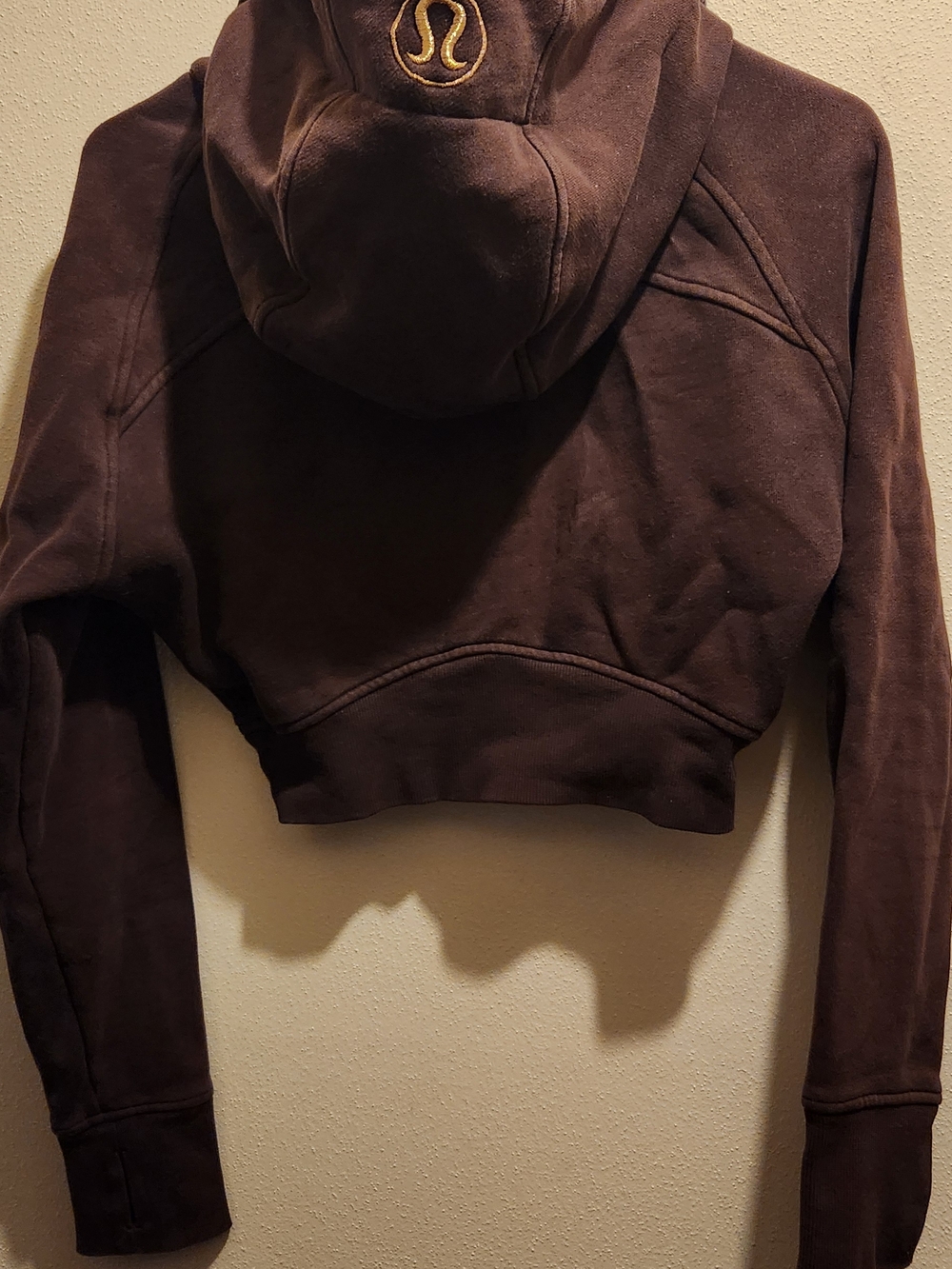 lululemon athletica Women's Dark Brown Cropped Hoodie with Embroidered Logo